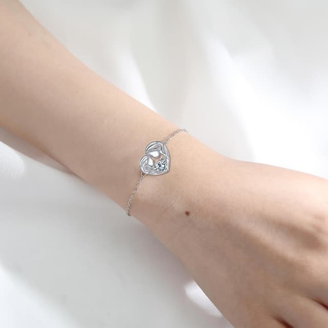 Detalle de Bracelet Yinsen femme en argent sterling 925 réglable avec pendentif cœur (17 + 4 cm)