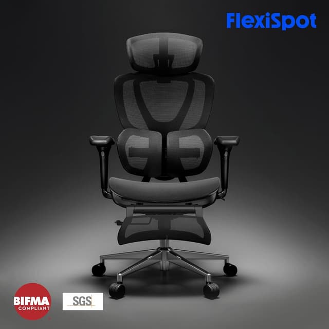 Detalle de FLEXISPOT Sedia ergonomica da ufficio con supporto lombare Dual-Wing, poggiatesta 3D e poggiapiedi estraibile (Nero)