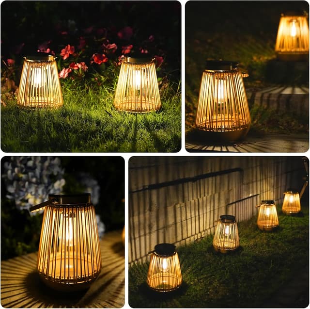 Detalle 2 de KagoLing : lot de 2 lampes solaires de jardin en métal à suspendre étanches (LED intégrées)