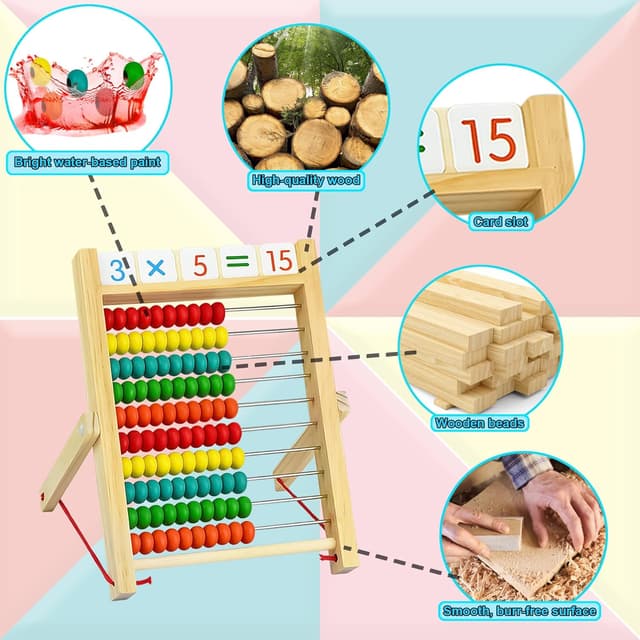Detalle de VingaHouse Grundschule Rechenschieber Abakus mit 100 Perlen, Holz-Zählrahmen und Karten-Set (ab 3 Jahren)