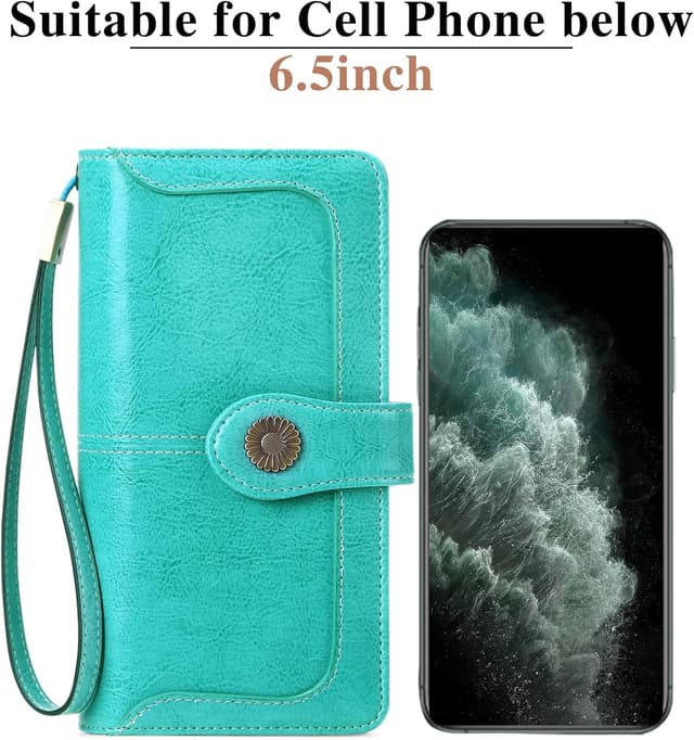 Thumbnail 6 de SENDEFN Damen-Geldbörse aus Leder (groß) mit RFID-Schutz, 24 Kartenfächern und abnehmbarem Armband