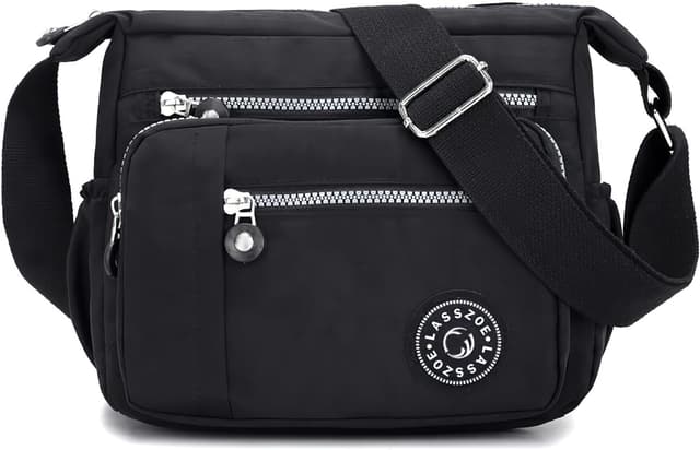 Detalle de LassZone Nylon Crossbody Bag for Women – Waterproof Multi-Pocket Travel Messenger Bag