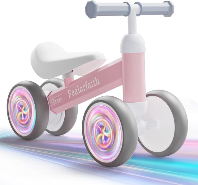 Detalle de Baby Balance Bike (12–24 Months) with 4 LED Lighting Wheels, Baby Pink