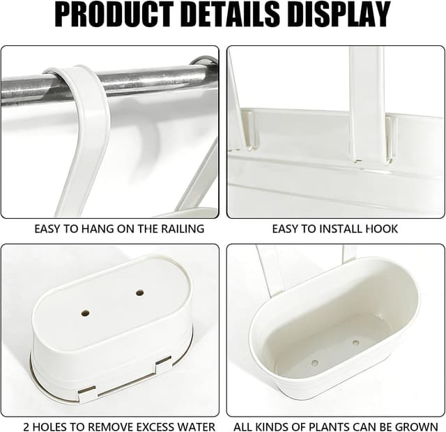 Detalle de RIOGOO set da 4 vasi da fiori in ferro con gancio staccabile (bianco)