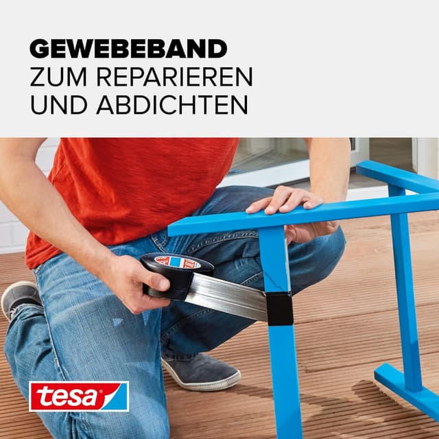 Detalle 2 de tesa extra Power Universal Gewebeband (schwarz) – gewebeverstärktes Ductape zum Reparieren, Befestigen & Abdichten, 25 m x 50 mm