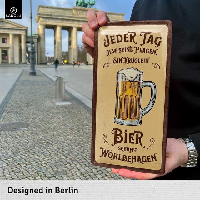 Detalle 2 de LANOLU Retro Blechschild 16x32cm 🍺