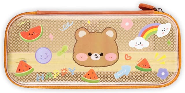 Detalle de Trousse à crayons grande capacité OFFCUP (2 compartiments) imperméable avec autocollants – marron