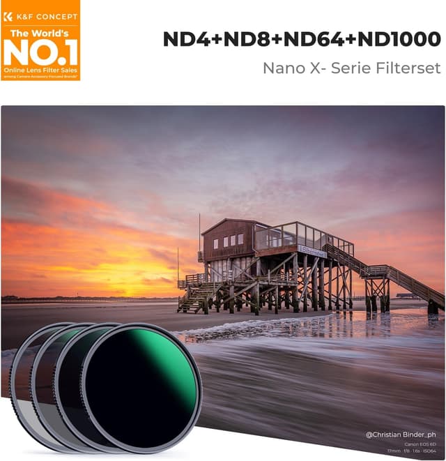 Detalle 2 de K&F CONCEPT ND Filterset 95 mm Neutralgrau (ND4 + ND8 + ND64 + ND1000) – fester ND-Filter-Kit