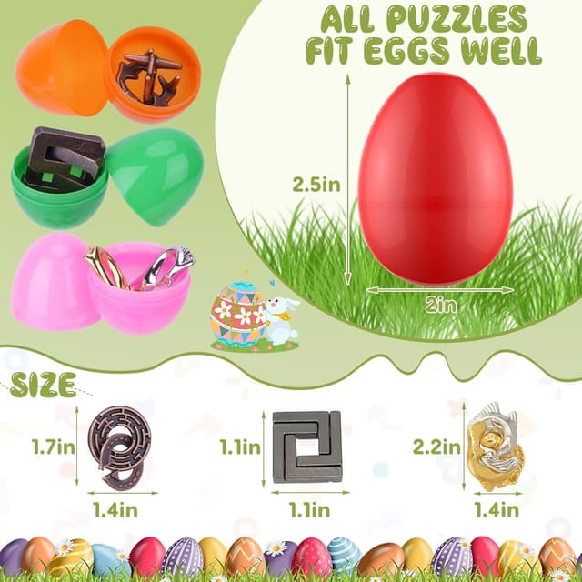 Detalle de 24-Pack Easter Eggs Filled With Brain Teaser Puzzles (Plastic Eggs + 3D Metal Block Puzzles)