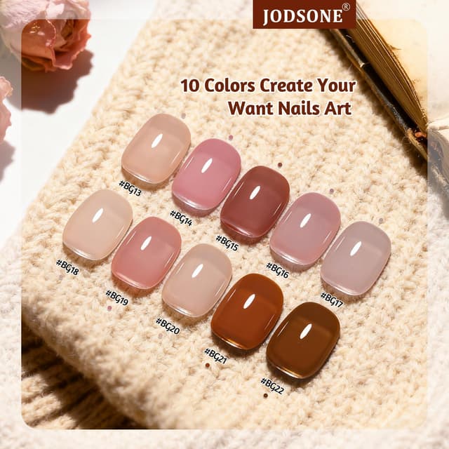 Detalle de JODSONE Set 10 colori Gel Base 3 in 1 con Top Coat: kit nail art jelly per manicure fai da te