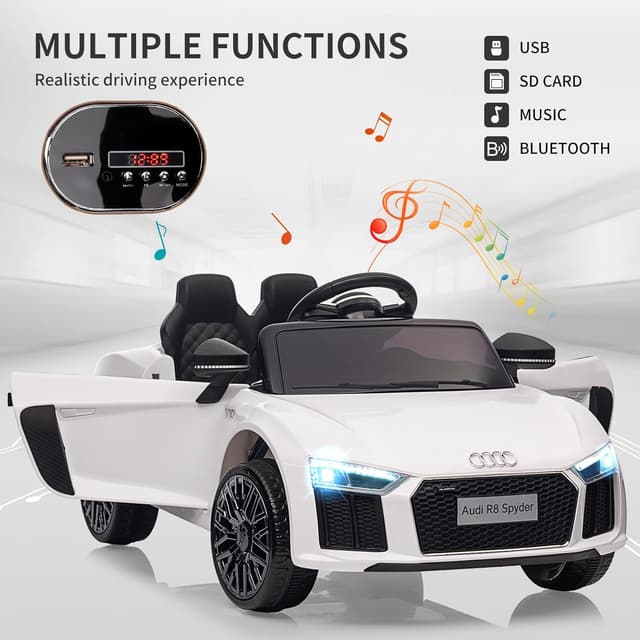 Detalle 2 de Audi R8 Spyder Licenza Ufficiale 12V per bambini (edizione polizia) con telecomando 2.4G, luci LED e sirena