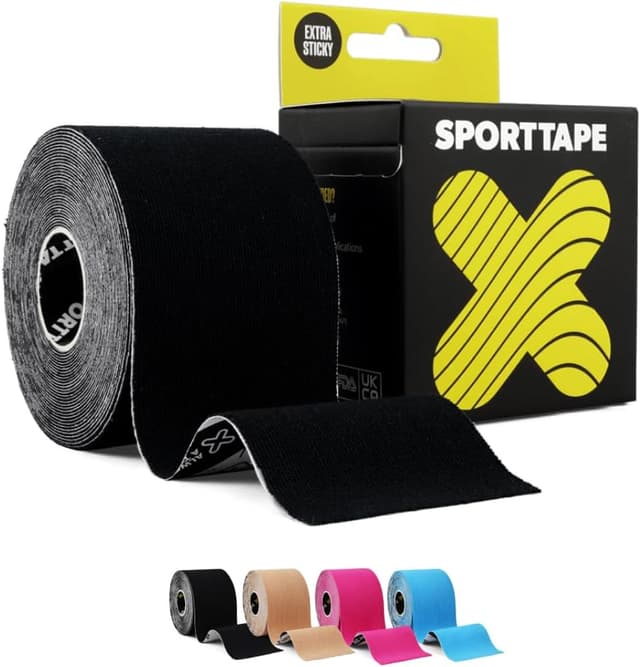 Detalle de SPORTTAPE Original K Kinesiology Tape 5cm x 5m (Black) – Hypoallergenic, waterproof athletic tape for joints & muscle support