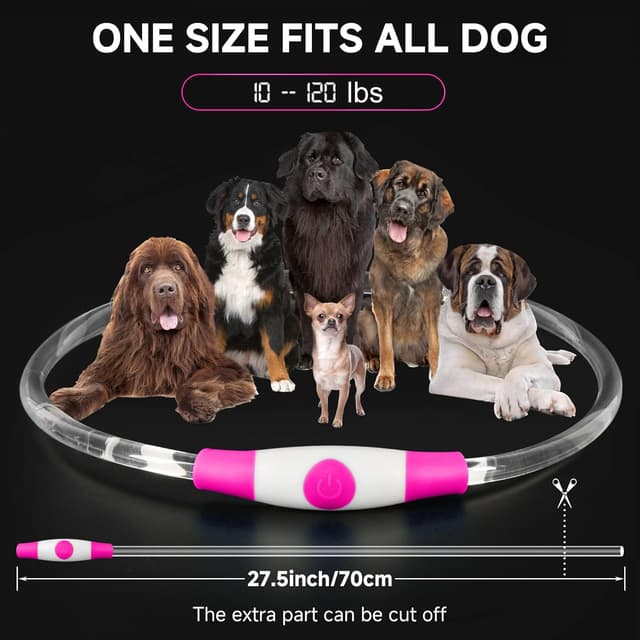 Detalle de Leuchthalsband für Hunde aufladbar (LED) – wasserdicht, 3 Lichtmodi, Rosa, 70 cm