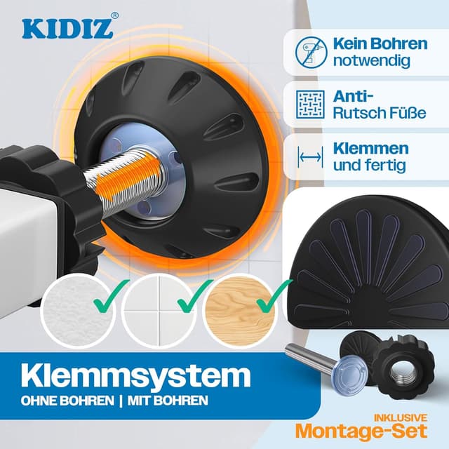 Detalle de KIDIZ Treppenschutzgitter ohne Bohren – verstellbare Breite 81–87 cm, 75 cm hoch, Türschutz- und Absperrgitter mit 90° Open-Stop