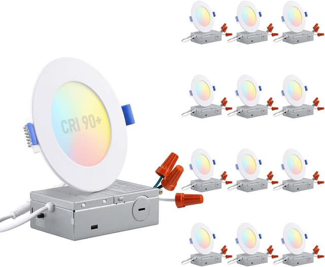 Detalle de TORCHSTAR Basic Series 12-Pack 4-Inch Ultra-Thin LED Recessed Lights (5CCT, CRI90, J-Box)