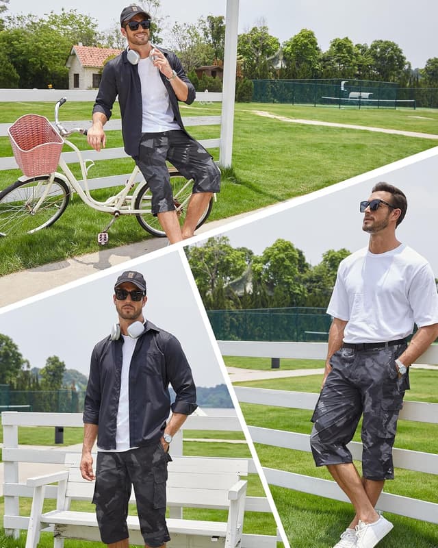 Detalle de NANAMEEI Pantacourt Cargo Homme 3/4 avec poches multiples – bermuda travail d’été