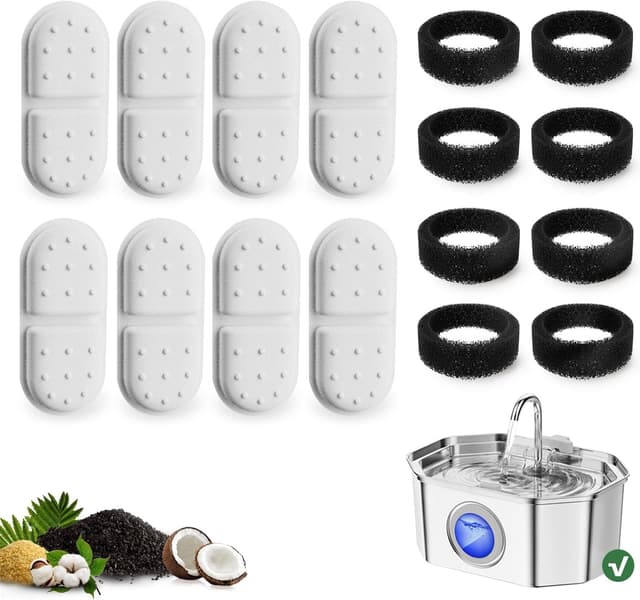 Detalle de APAUK Ersatzfilter & Schwämme für Katzen- und Trinkbrunnen aus Edelstahl (8+8) – kompatibel mit APFSS-3201