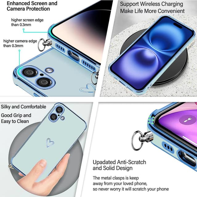 Thumbnail 3 de E-Lush Handyhülle iPhone 16 Plus mit Band Blau