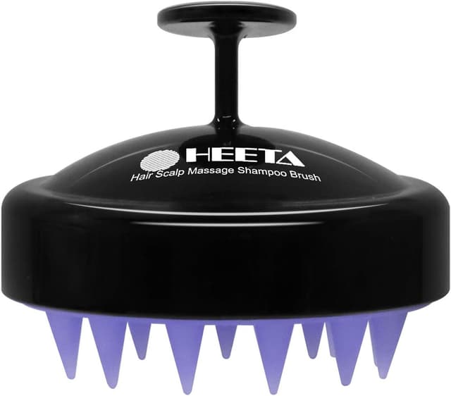 Detalle de HEETA Scalp Massager Hair Growth Shampoo Brush (Soft Silicone Bristles) – Ergonomic Black & Purple