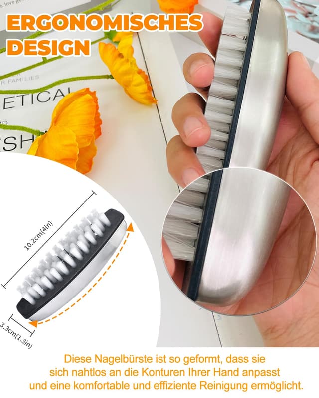 Detalle 2 de UCEC 2x Edelstahl-Nagelbürsten (Handbürste) – 2-in-1 für Geruch, Nägel und Handwäsche
