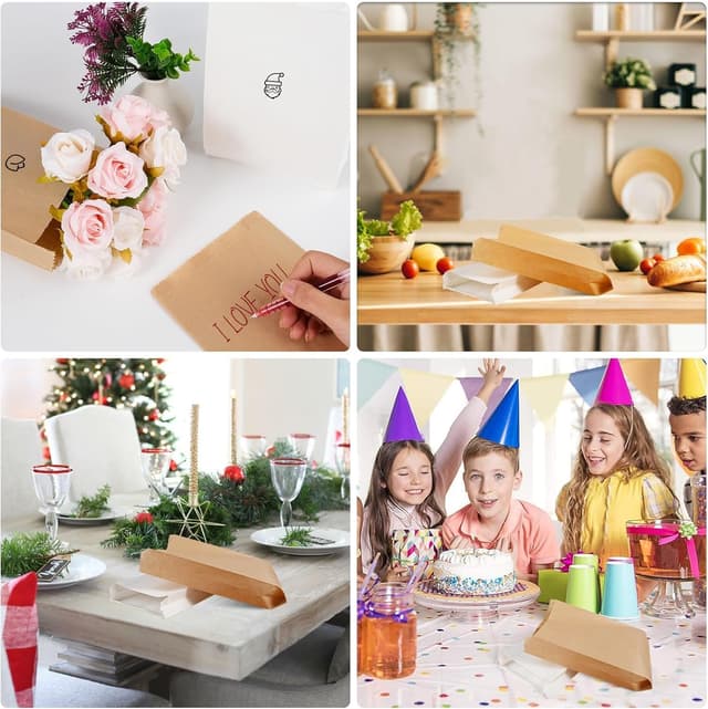 Detalle de PACKRA Kraftpapier-Tüten & Geschenktüten (100 Stück) 15 x 27 x 6 cm, Vintage – Umschläge für Weihnachtsgeschenke