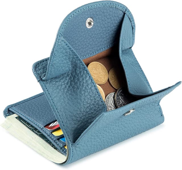 Detalle de Coopay Small Compact Leather Purse – Ladies coin purse wallet with RFID protection and coin tray, Blue