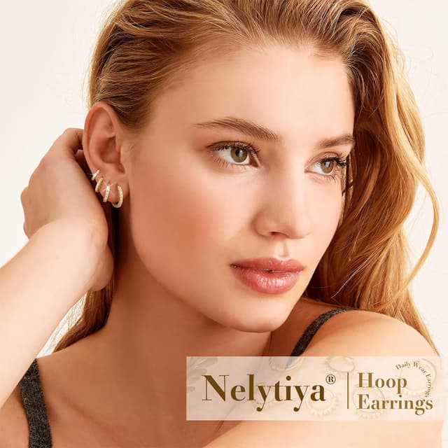 Detalle de Nelytiya 4 Paar Creolen aus Sterlingsilber 925 mit Zirkonia (7/8/9/10 mm) – Set für Damen