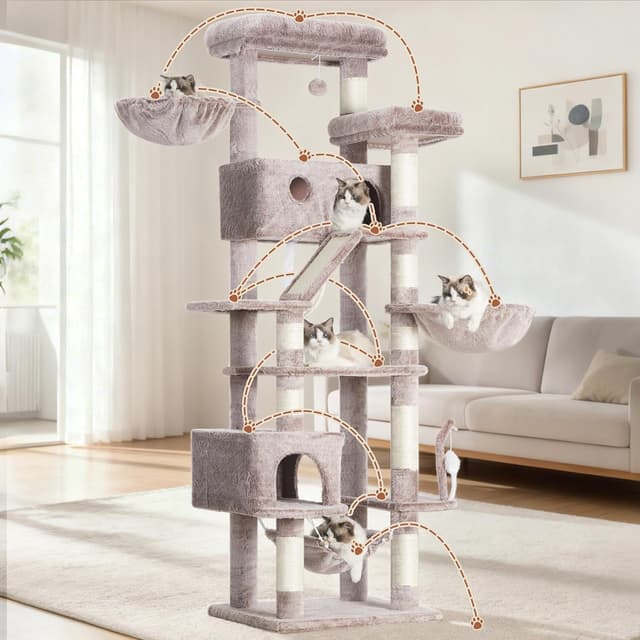 Thumbnail 6 de Arbre à chat Gitelsnour GCT031MU (200 cm) : tour de jeux intérieur avec hamac, niches et griffoir