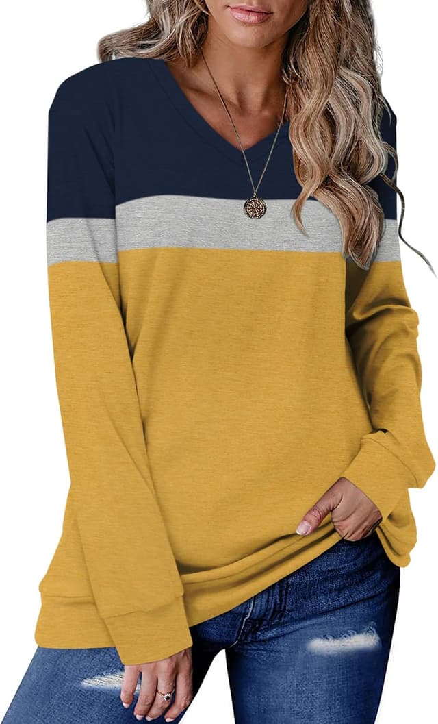 Detalle de KISSMODA women’s long sleeve V-neck sweatshirt tunic top (casual loose fit)