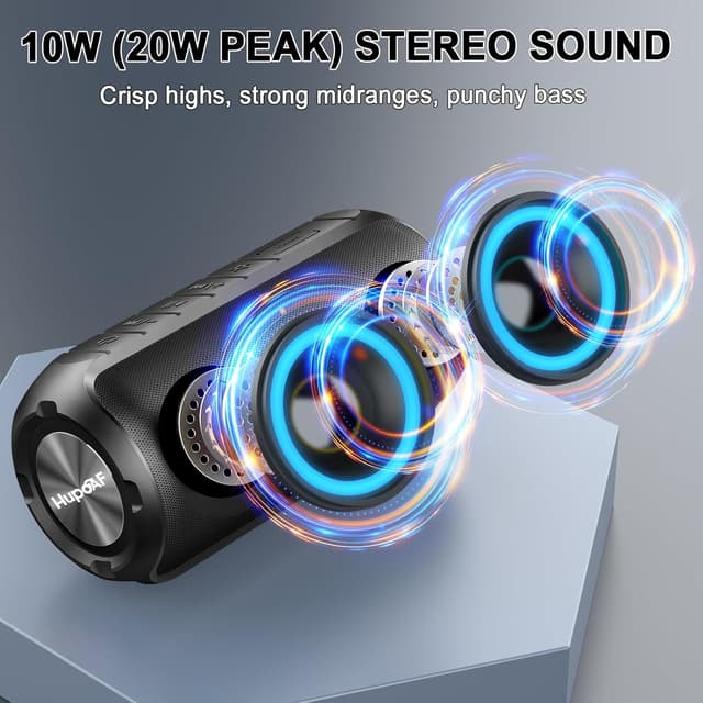 Detalle de Hupoaf Bluetooth Speaker with Bluetooth 5.3, IPX7 rating and RGB light show