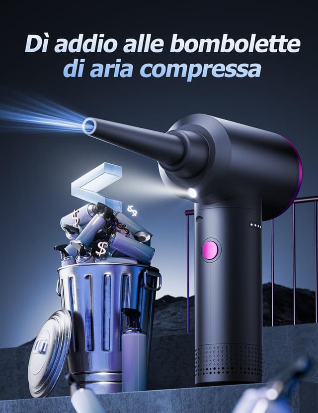 Detalle 2 de Soffiatore ad aria compressa 9000 mAh, 3 velocità per PC e auto