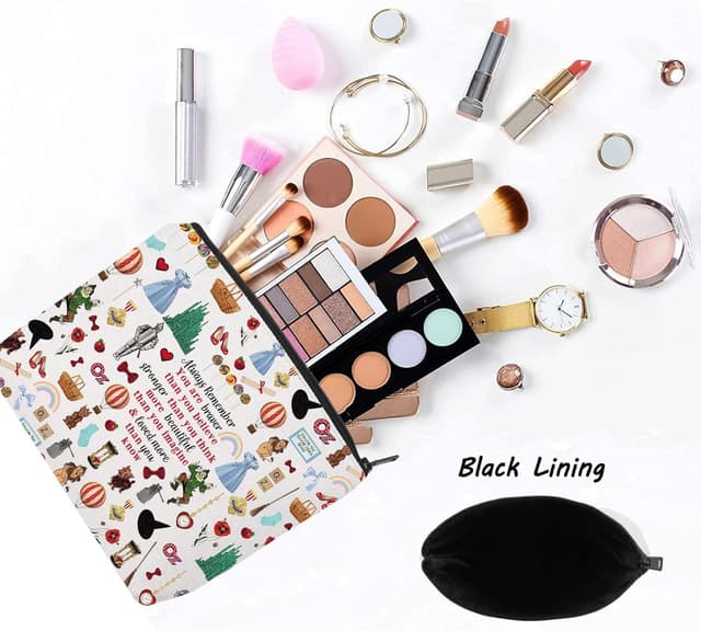 Detalle de LEVLO Dorothy cosmetic makeup bag with ruby red slippers print – cotton canvas zip pouch