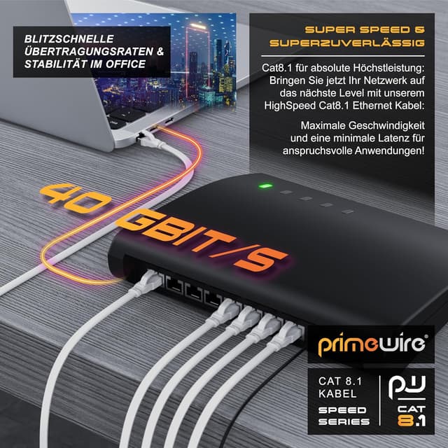 Thumbnail 6 de CSL CAT 8.1 Netzwerkkabel (3 m) flach & dünn, 40-Gigabit RJ45 (weiß)