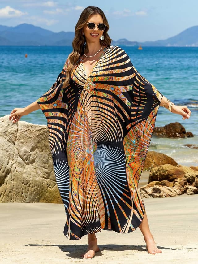 Detalle 2 de IMAGEKOPE Women 2025 Summer Kaftan Dress (Plus Size) — V-Neck Moo Moo Beach Cover-Up