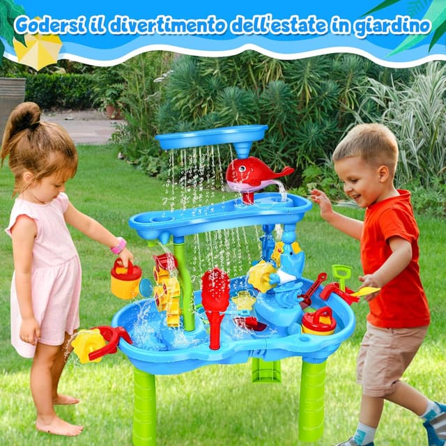 Detalle de JONRRYIN Tavolo Acqua e Sabbia 3 Piani con sedia e accessori (modello Bleu)