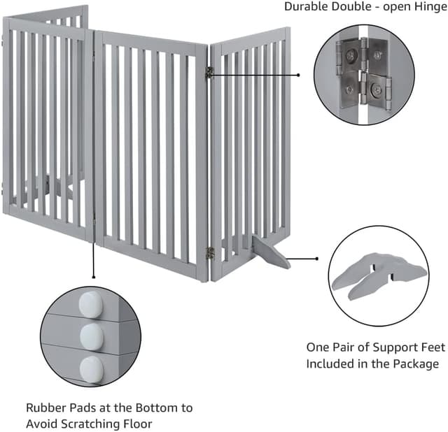 Thumbnail 6 de unipaws Freestanding Pet Gate (Folding Wooden Dog Gate) – Light Grey, 203cm wide, 91cm high, 4 panels
