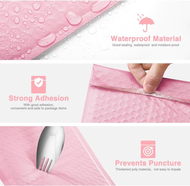 Detalle 2 de Switory 50 Pack Padded Bubble Mailers (A5) – Pale Pink, Self-Seal Poly Mailer for Shipping & Packaging