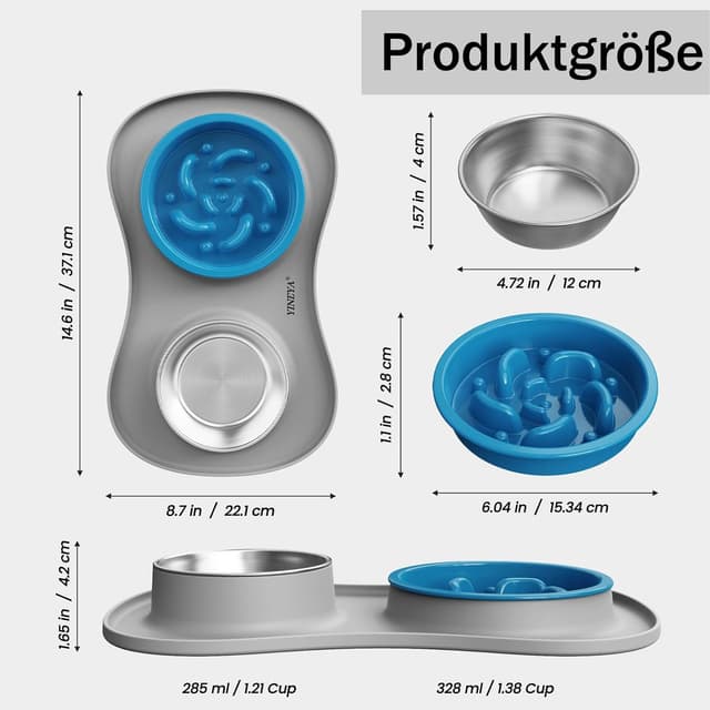 Detalle 2 de Set YINEYA 3-en-1 gamelles anti-glouton pour chien/chat avec tapis pliable