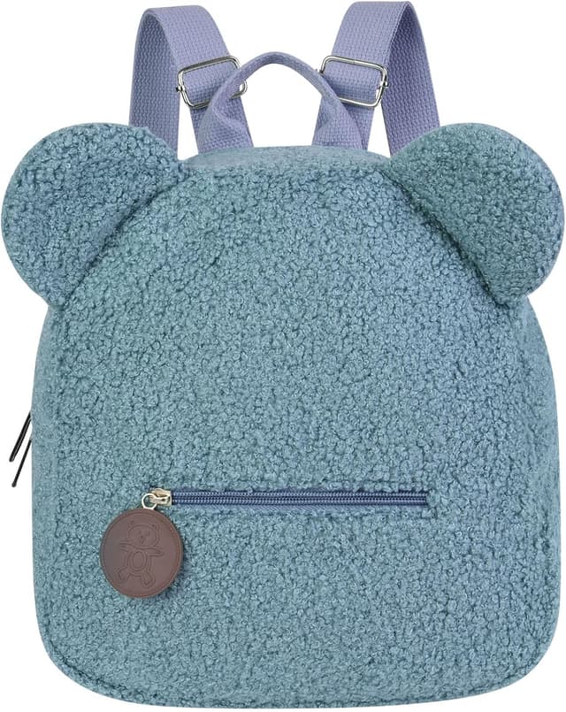 Detalle de Zaino in peluche Aomig con orsetto, zaino a spalla con orecchie e mini peluche per bambini (bianco)