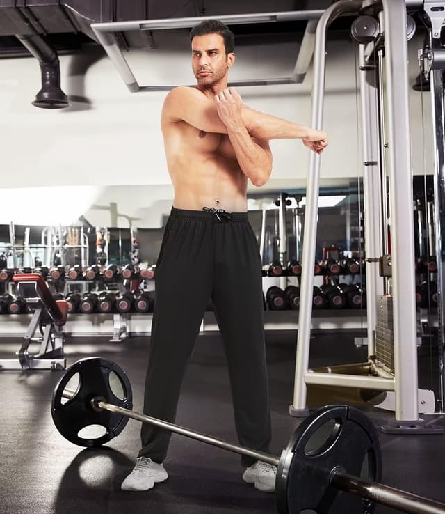 Detalle de lomsoe 3-Pack Men’s Athletic Pants with Zip Pockets (Lightweight Workout Sweatpants)