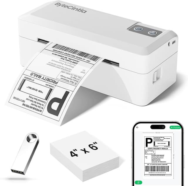 Detalle de ByteCintia Bluetooth Thermal Label Printer – Wireless 4x6 shipping labels for small business (White)