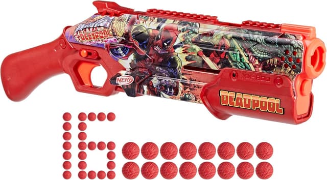 Detalle de Nerf Marvel Deadpool Blaster 16-round pump-action blaster