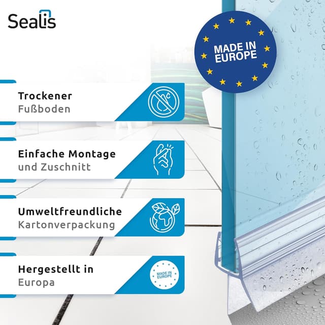Detalle de Sealis Duschdichtung 2x70 cm – Ersatz-Dichtlippe für Duschtüren aus Glas (5–8 mm)