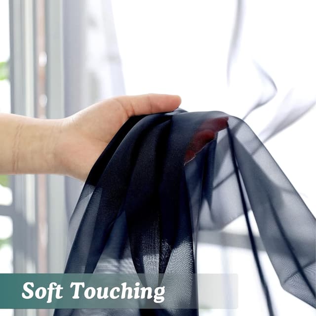 Detalle de Chyhomenyc Navy Blue Sheer Scarf Valances (2-Pack) — 42" x 216" Extra Long Window Drapes