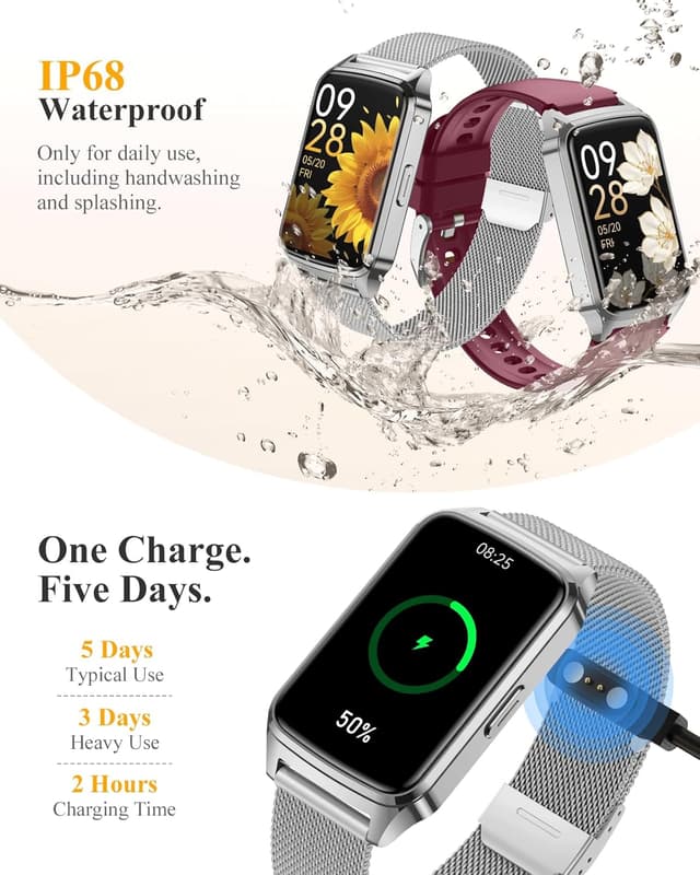 Detalle 2 de Paybay Fitness Tracker Watch (Classic, Silver) – IP68 Waterproof activity tracker with sleep monitoring and 110+ sports modes, 1.57-inch HD