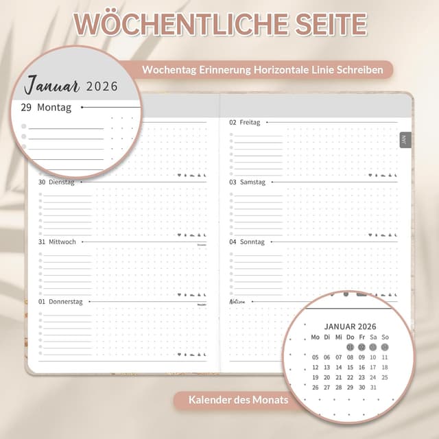 Detalle 2 de Kalender 2026 A5 Terminplaner mit Lesebändchen 📅
