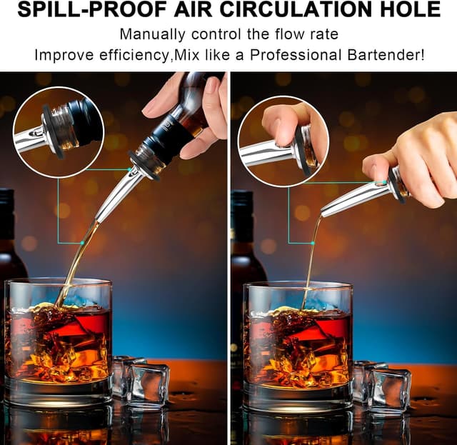 Detalle 2 de SINLUCESCE 60-Pack Stainless Steel Pour Spouts for Liquor Bottles (Rubber Dust Caps)