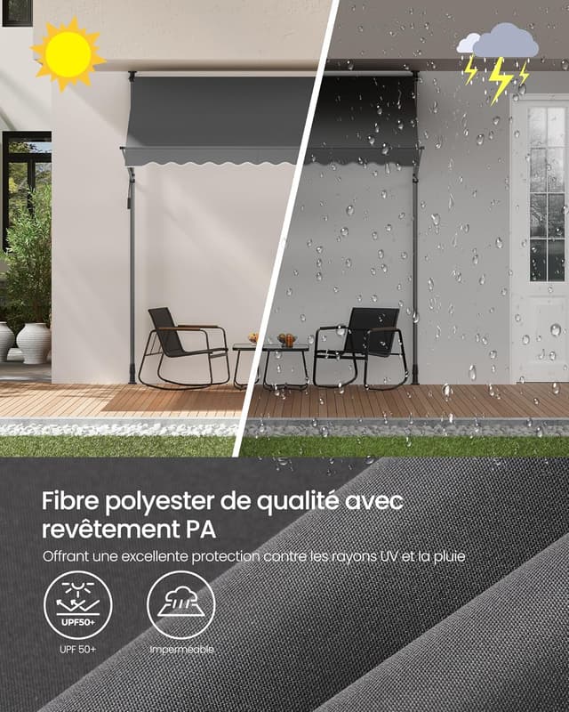 Detalle de SONGMICS Store banne rétractable manuel GSA252G01 (250 x 180 cm) pour balcon, jardin et terrasse