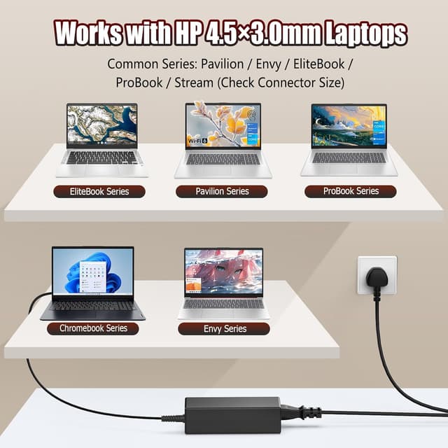 Detalle 2 de HP 65W Laptop Charger 4.5×3mm 🔌