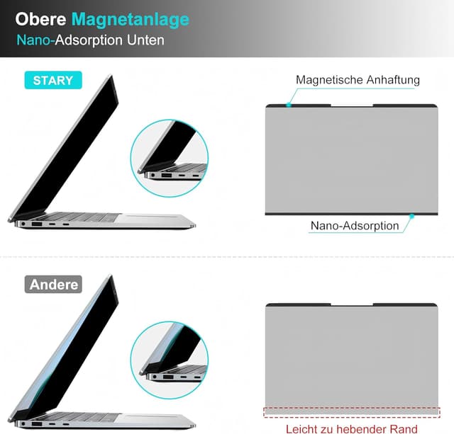 Detalle de STARY Magnetischer Blickschutz für Surface Laptop 13,8 Zoll (Surface Laptop 7, 2036/2107) – abnehmbar & Anti-Glare